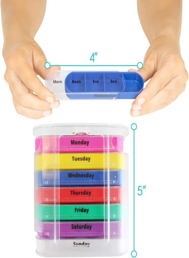 Kunya® Weekly Pill Organizer Portable Medicine Box Tablets Container With Stackable AM/PM Compartments Multicolor Pack Of 1 - Image 2